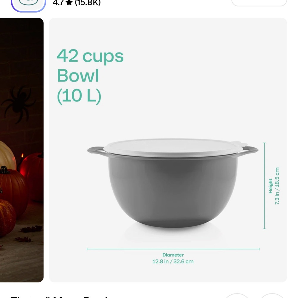 Tupperware Black Thatsa Mega Bowl with Green Lid - Picture 3 of 3